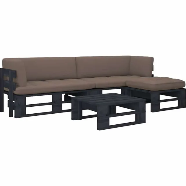 vidaXL 4-delige Loungeset pallet met kussens zwart geïmpregneerd hout