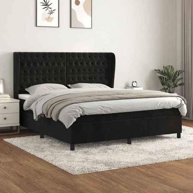 vidaXL Boxspring met matras fluweel zwart 160x200 cm