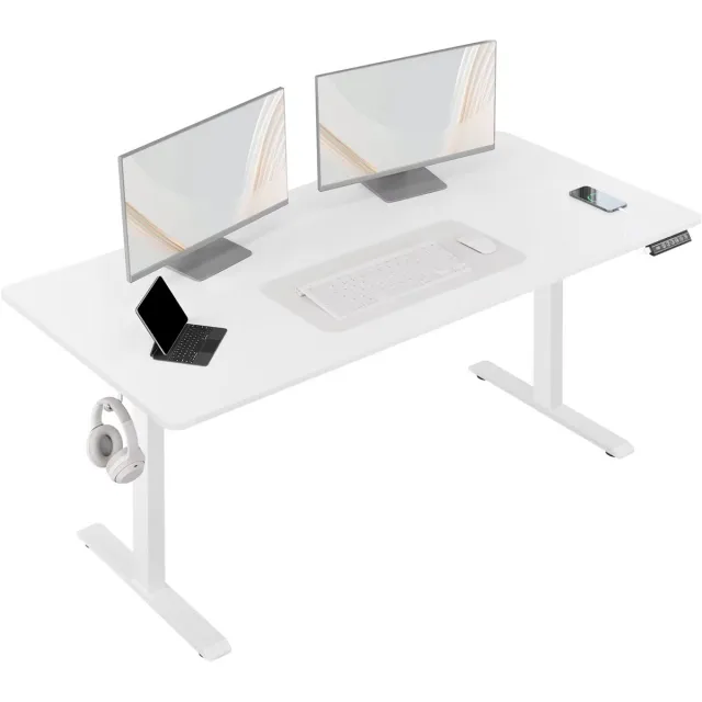 Happiq Elektrisch Sta-Bureau - Voor Thuiswerken of Kantoor - In Hoogte Verstelbaar Ergonomisch Computerbureau met USB-Oplaadpoort en Geheugenbediening - Color: 120x60cm white Wit 2
