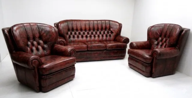 Chesterfieldsite Chesterfield klassiek bankstel NEW CASTLE 3+1+1 zits leder Burgundy (Bordo) Rood