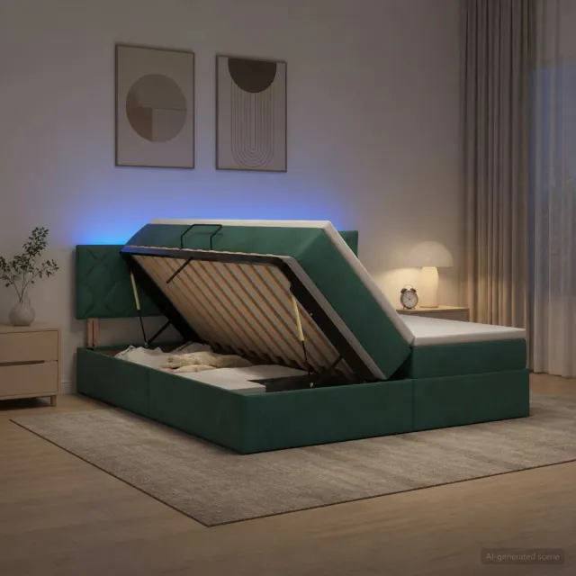 vidaXL LED Opslagbed met Matras Donkergroen 200 x 200 cm Fluweel