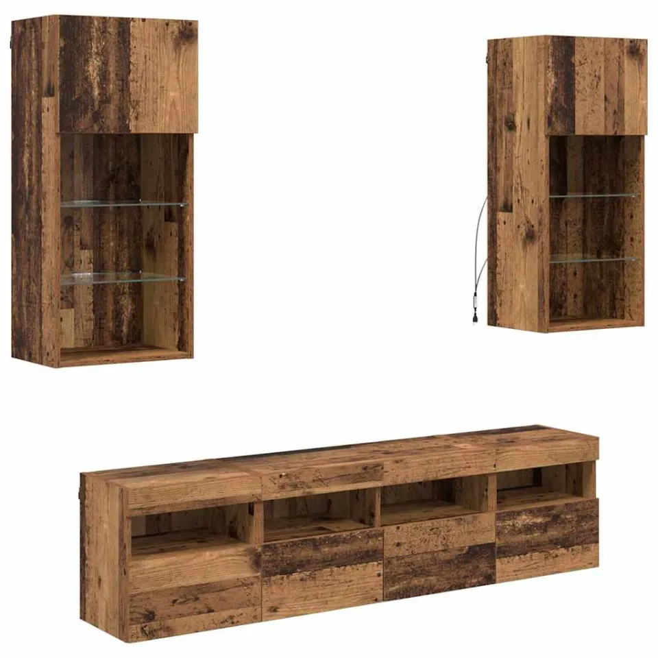 vidaXL TV Wand Eenheden met LED 5 st Oud Hout Bewerkt hout Bruin