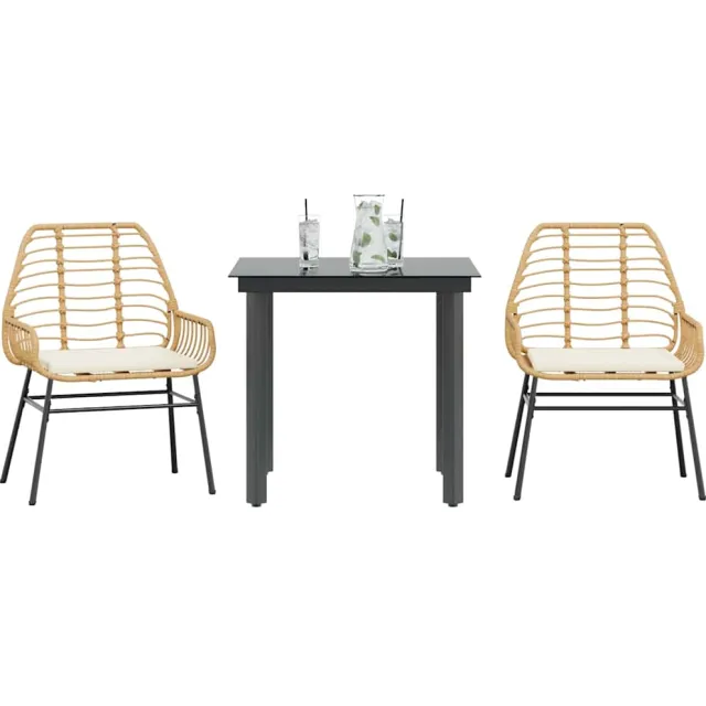 vidaXL 3-delige Tuinset met kussens poly rattan glas bruin