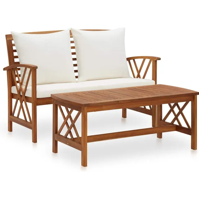 vidaXL 2-delige Loungeset met kussens massief acaciahout Wit