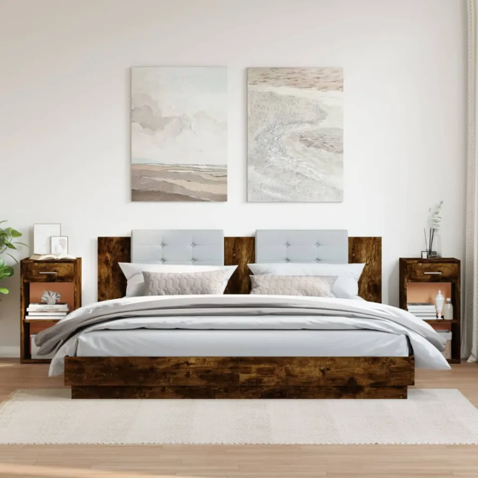 vidaXL Nachtkastjes 2 st 35x34x65 cm bewerkt hout gerookt eikenkleurig, foto 3