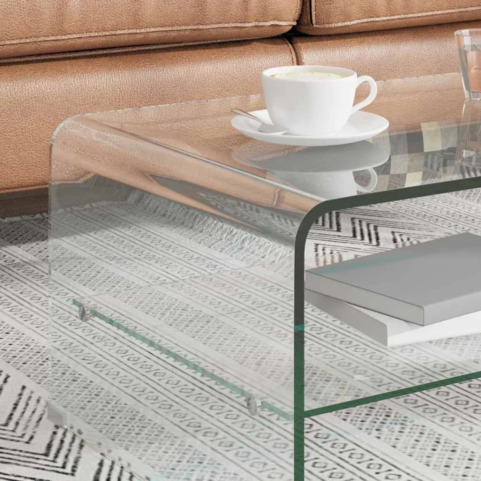 vidaXL Salontafel 98x45x31 cm gehard glas transparant transparent, foto 2