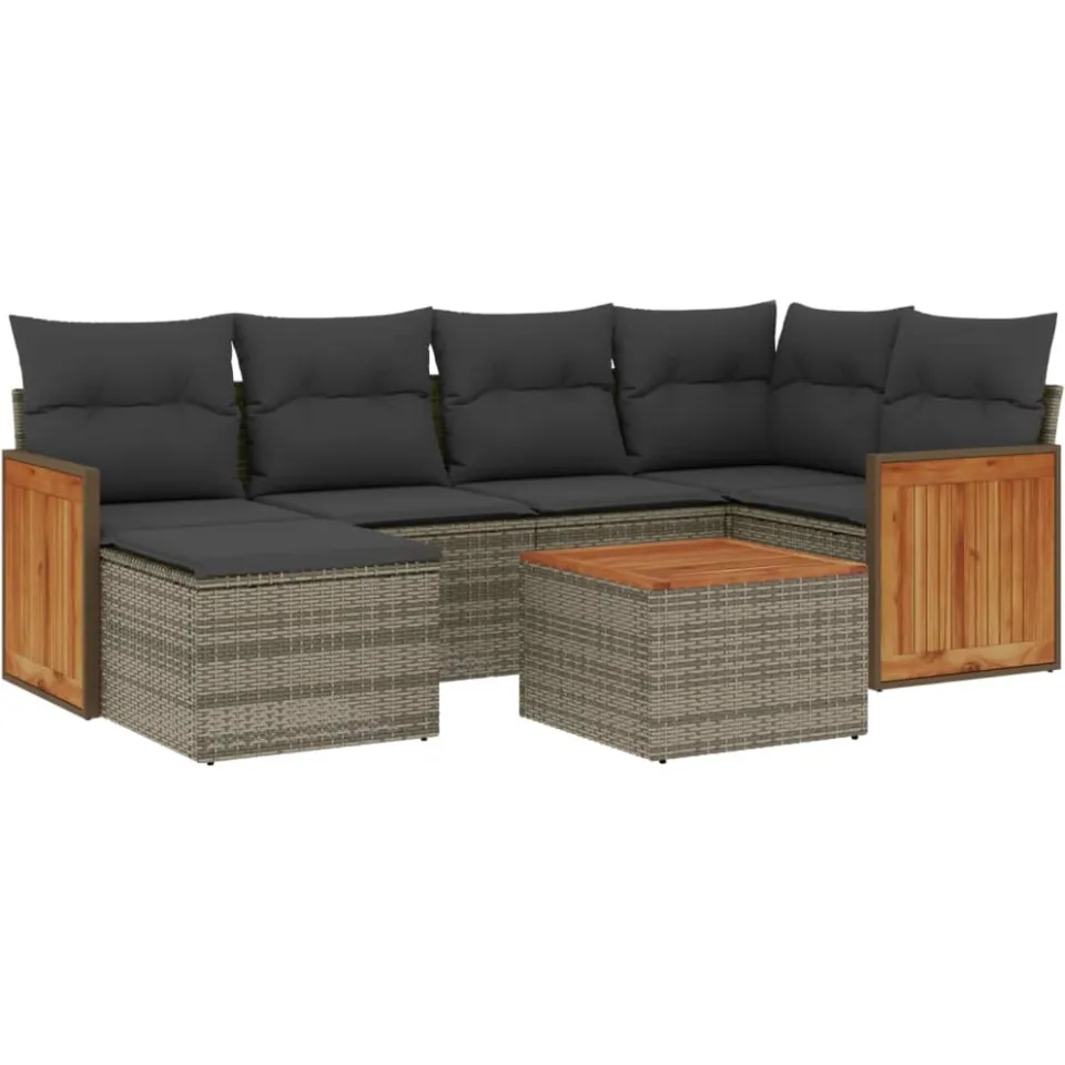 vidaXL 7-delige Loungeset met kussens poly rattan grijs, foto 3