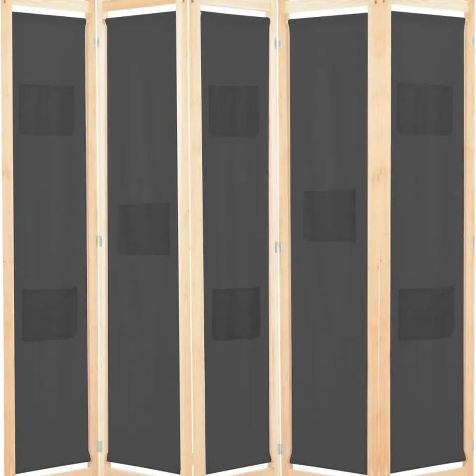 vidaXL Kamerscherm met 5 panelen 200x170x4 cm stof zwart, foto 2