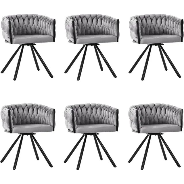 MUVANO Fluwelen Eetkamerstoel Grijs - Eetkamerstoelen Set Van 6 - Gestoffeerde Stoel - 150kg Draagvermogen - 360 Graden Draaibaar - Eetkamer - Grijs