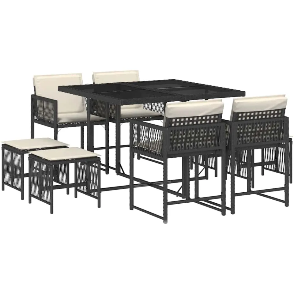 vidaXL 9-delige Tuinset poly rattan zwart, foto 3