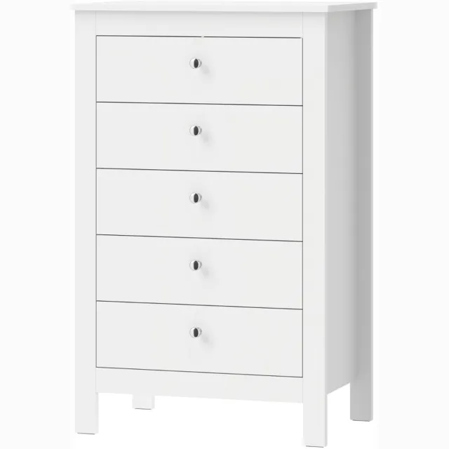 MIVRAY Ladekast - Moderne Opbergruimte Met 5 Laden - Voor Slaapkamer, Woonkamer En Hal - Hout - 60 X 39,5 X 95,3 Cm - Wit