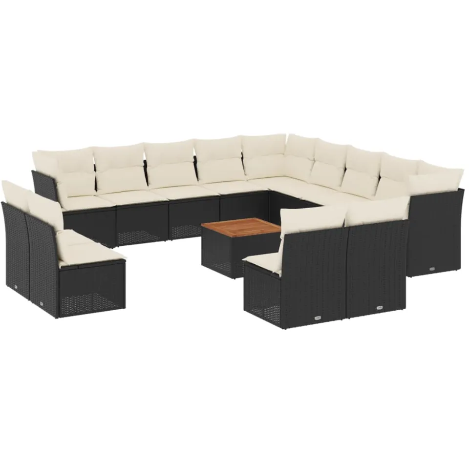 vidaXL 14-delige Loungeset met kussens poly rattan zwart