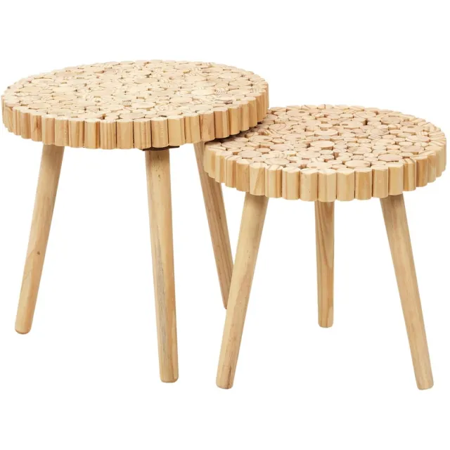 HOME DECO FACTORY Bijzettafel - 2x stuks - hout - metaal - verschillende hoogtes Lichtbruin
