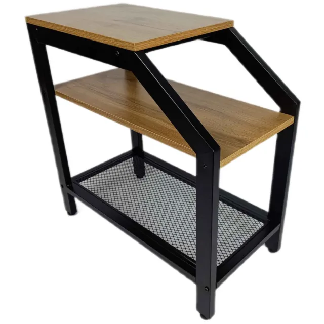 BEGRYF Bijzettafel - Rustiek Bruin - 3 Niveaus - 40x30x59,2 cm - Met Mesh Onderplank - Industrieel Design Elzenkleur