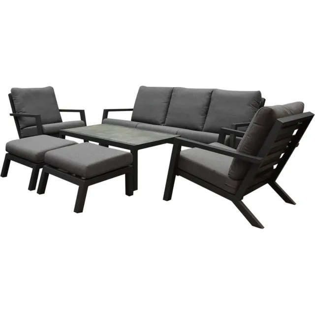 AVH-Collectie Malaga stoel bank loungeset 6 delig antraciet aluminium