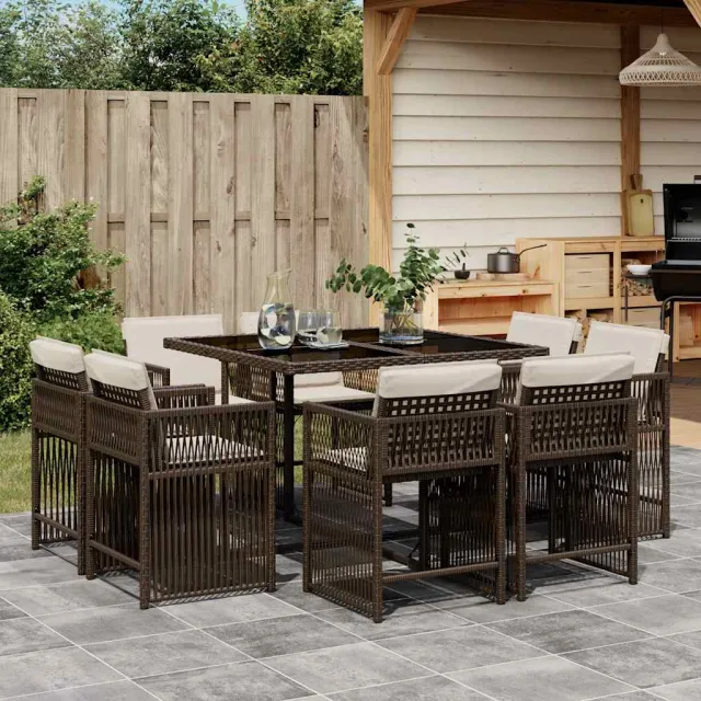 vidaXL 9-delige Tuinset met kussens poly rattan bruin, foto 2