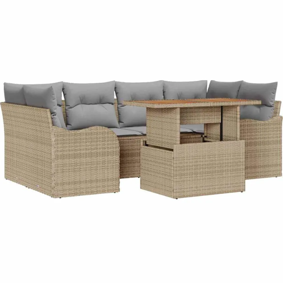 vidaXL Tuin Sofa Set 7 st Beige Poly riet