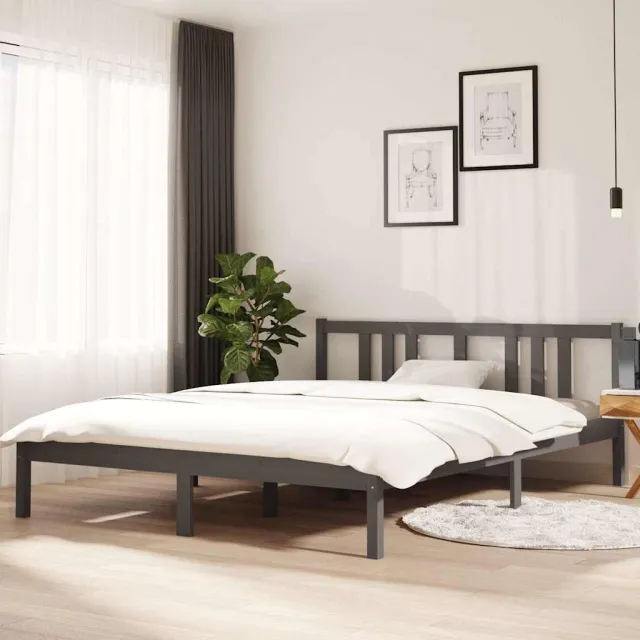 vidaXL Bedframe massief hout grijs 150x200 cm