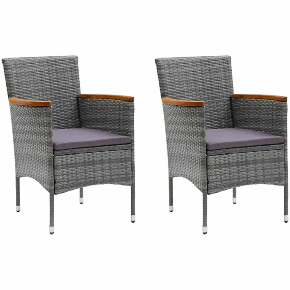 vidaXL 3-delige Tuinset met kussens poly rattan grijs