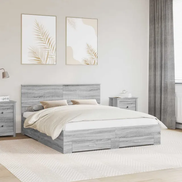 vidaXL Bedframe met lade Grijs Sonoma 160 x 200 cm Bewerkt hout