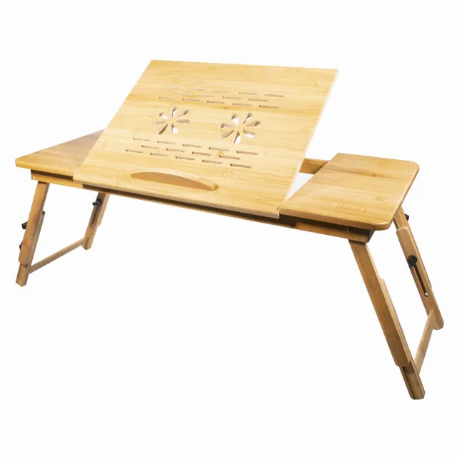 LEOBERT Laptoptafel XL Bamboe – Verstelbaar – Opvouwbaar – Bedtafel met Muishouder houtkleur