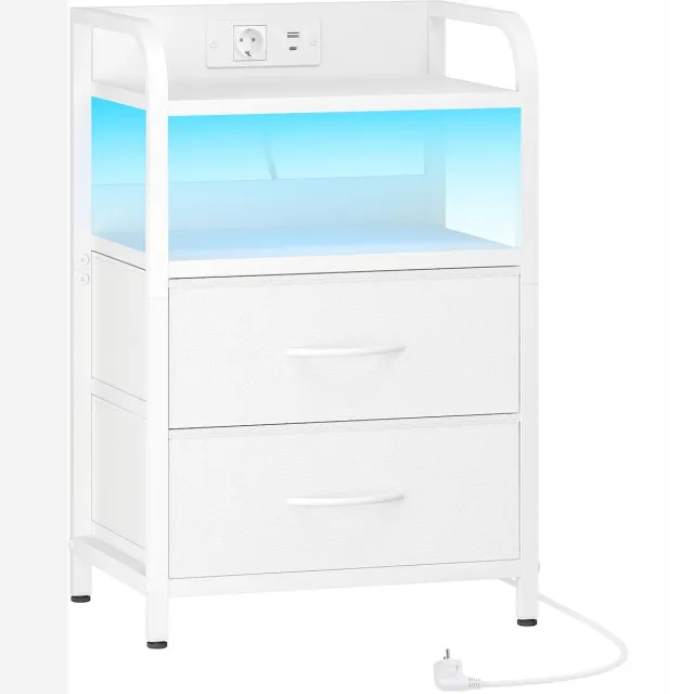 Unyqoos Moderne bijzettafel met ingebouwd laadstation en sfeervolle LED-verlichting wit