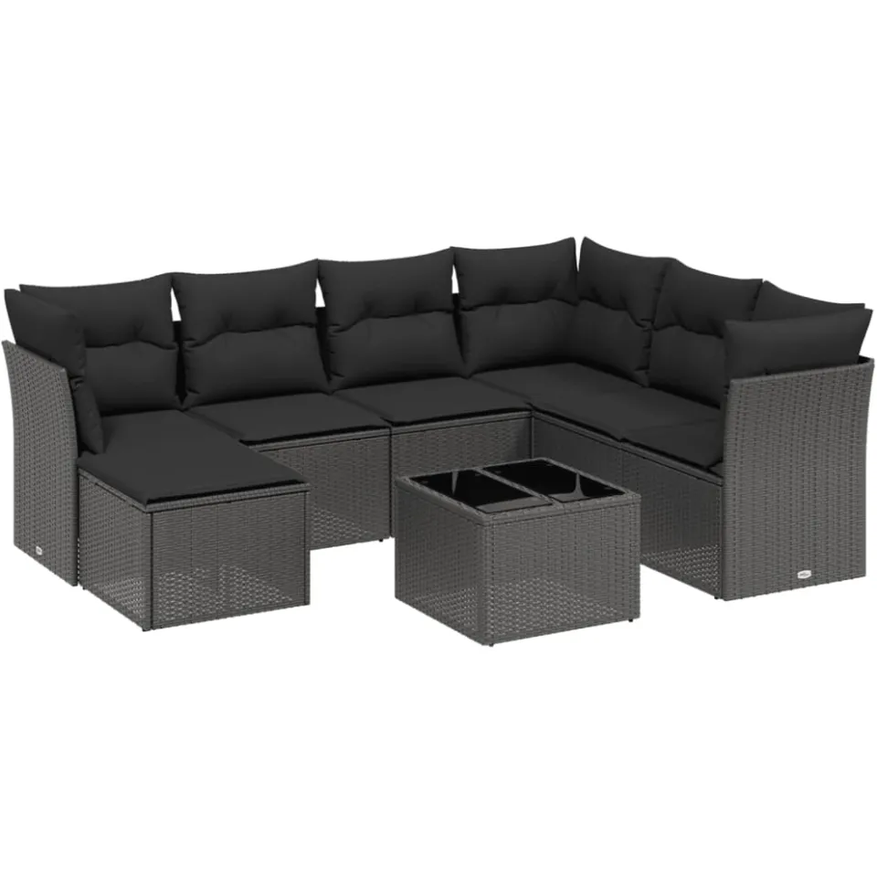 vidaXL 8-delige Loungeset met kussens poly rattan zwart