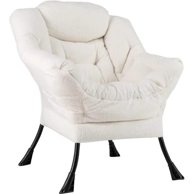 Costway Fauteuil, gestoffeerd, relaxstoel met armleuningen en zijzak, loungestoel, televisiestoel, oorfauteuil voor woonkamer, slaapkamer, kantoor (beige) Wit