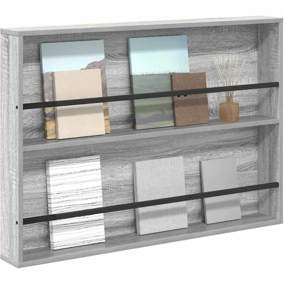 vidaXL Tijdschrift Rek Grijs Sonoma 100 x 12 x 70 cm Bewerkt hout