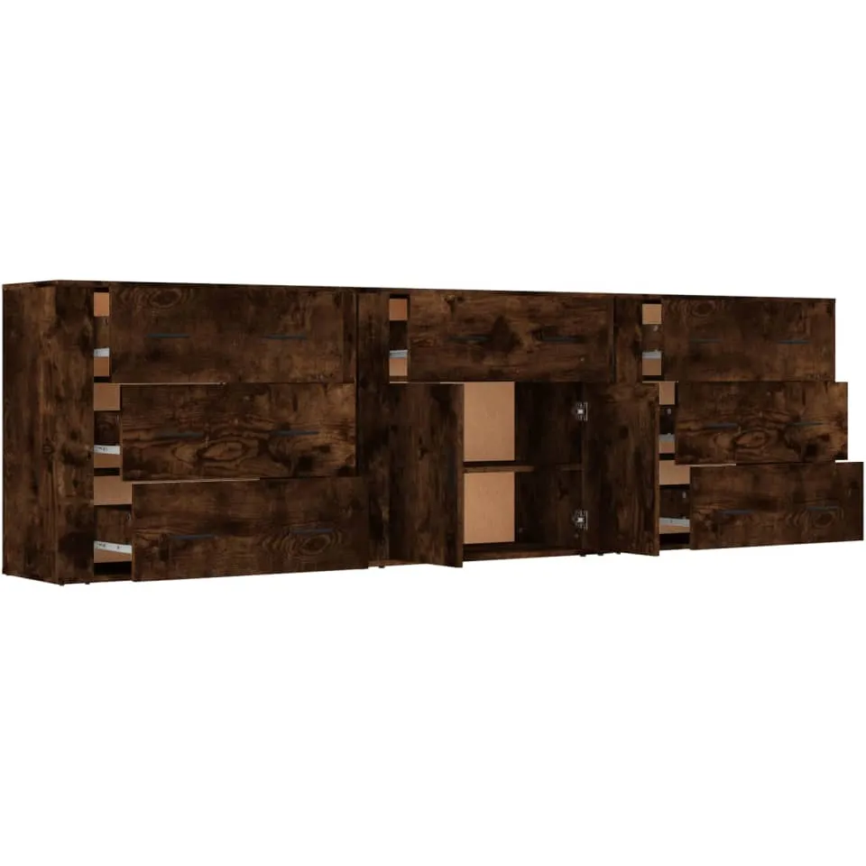 vidaXL Dressoirs 3 st bewerkt hout gerookt eikenkleurig, foto 4