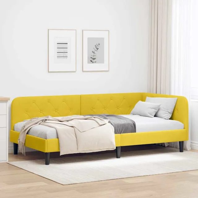 vidaXL Hoekbedframe Geel 90 x 200 cm fluweel