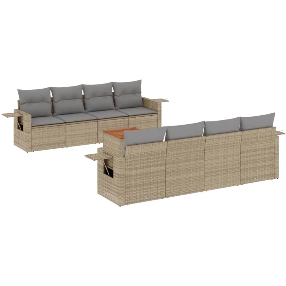 vidaXL 9-delige Loungeset met kussens poly rattan gemengd beige, foto 3