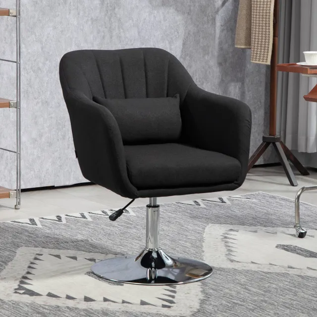 MIVRAY Bureaustoel 60 x 60 x 79 tot 91 cm - In Hoogte Verstelbaar en Draaibaar - Voor Werkkamer en Woonkamer - Polyester en Metaal - Zwart