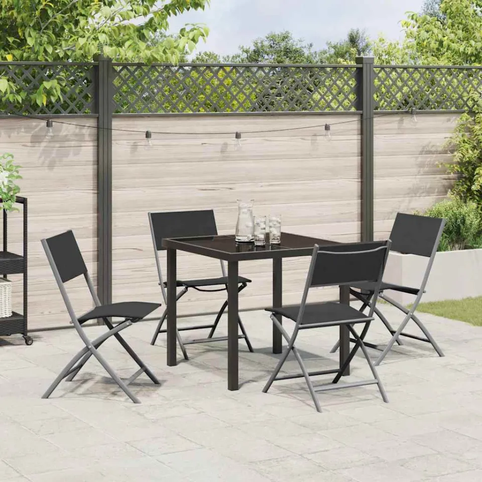 vidaXL Tuin eettafelset 5 st Zwart Gepoedercoat staal, foto 3