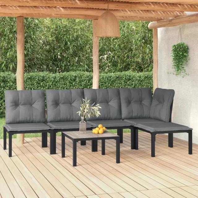 vidaXL 6-delige Loungeset poly rattan zwart en grijs, foto 2