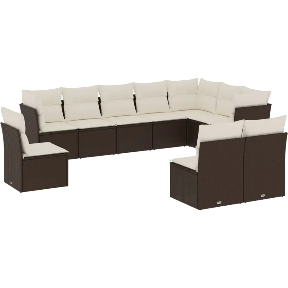 vidaXL 10-delige Loungeset met kussens poly rattan bruin, foto 3