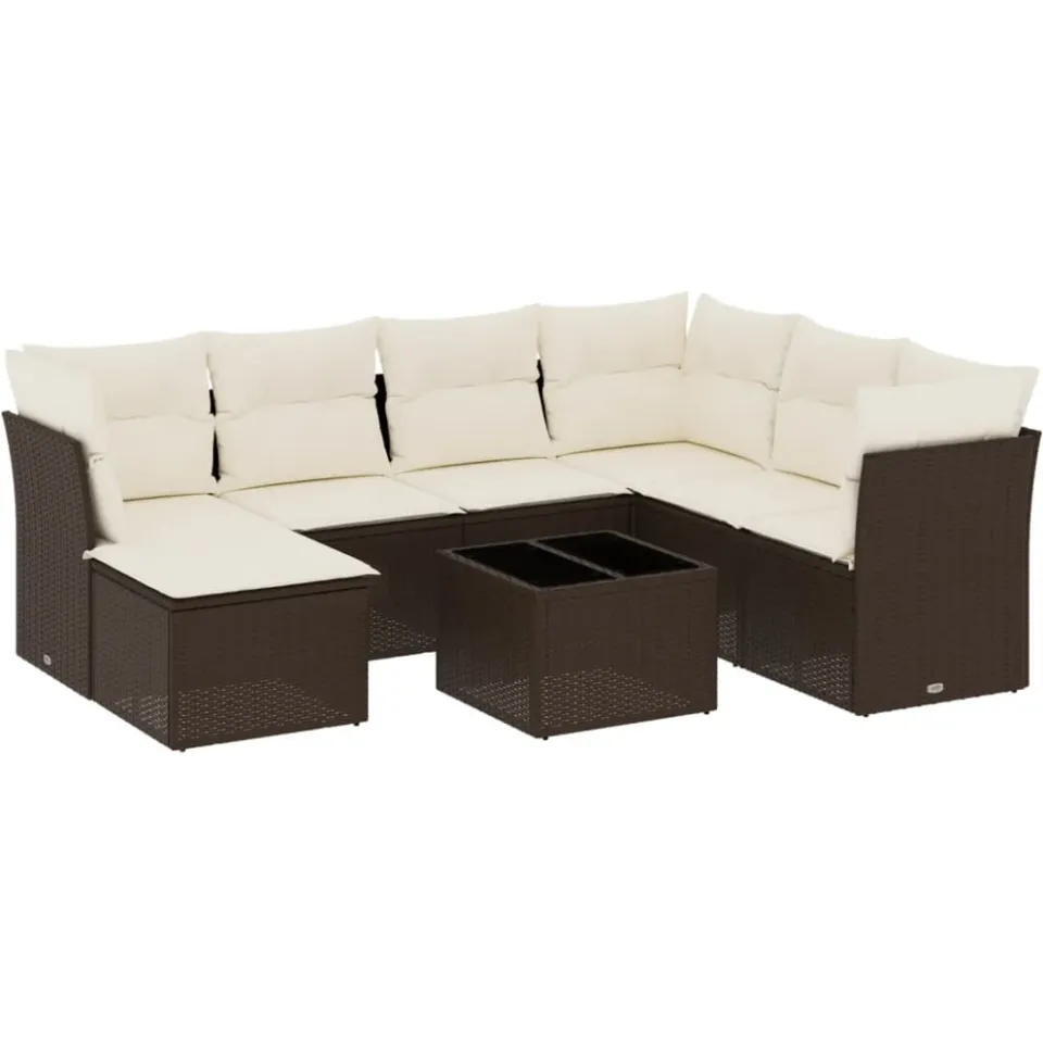 vidaXL 8-delige Loungeset met kussens poly rattan bruin, foto 3