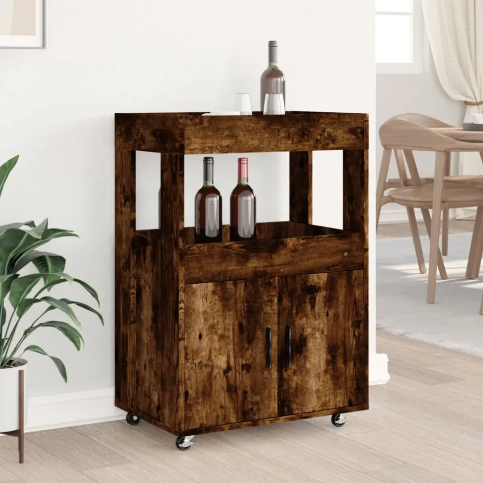 vidaXL Drankkar 60x39,5x89 cm bewerkt hout gerookt eikenkleurig, foto 2