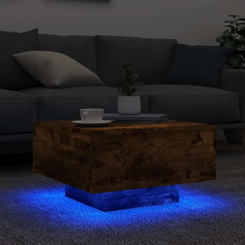 vidaXL Salontafel met LED-verlichting 55x55x31 cm gerookt eikenkleurig, foto 2