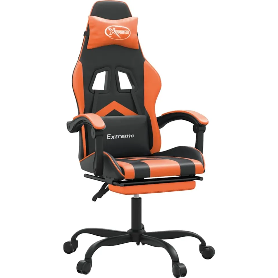 vidaXL Gamestoel draaibaar met voetensteun kunstleer zwart en oranje, foto 3