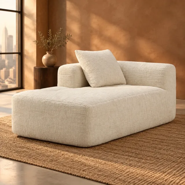 CHICFURN Chaise longue - Zonder montage - Met kussen en zijvakken - Beige