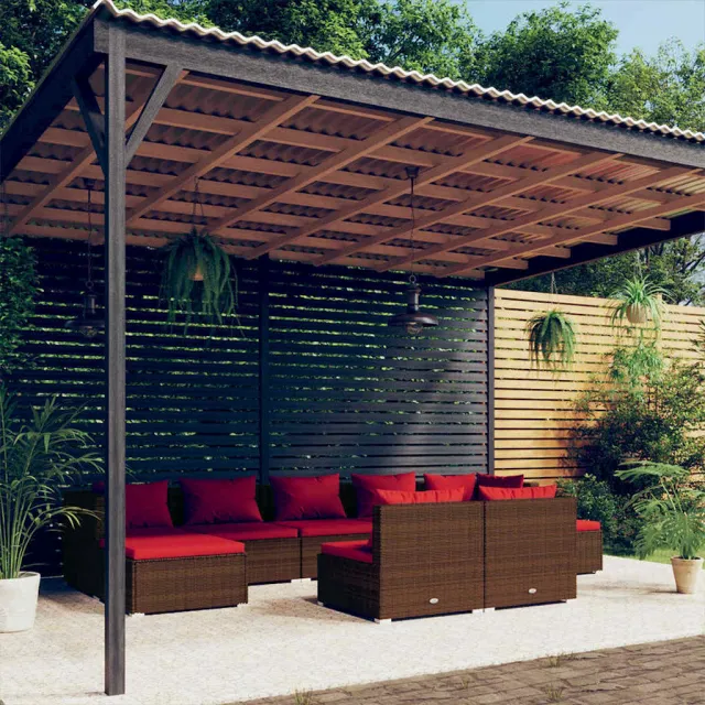 vidaXL 9-delige Loungeset met kussens poly rattan bruin, foto 2