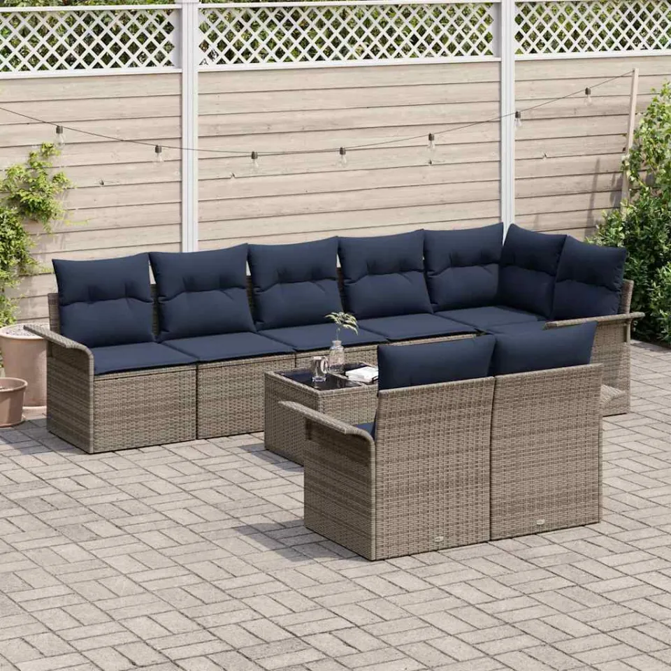 vidaXL Tuin Sofa Set 9 st Grijs poly rattan, foto 3
