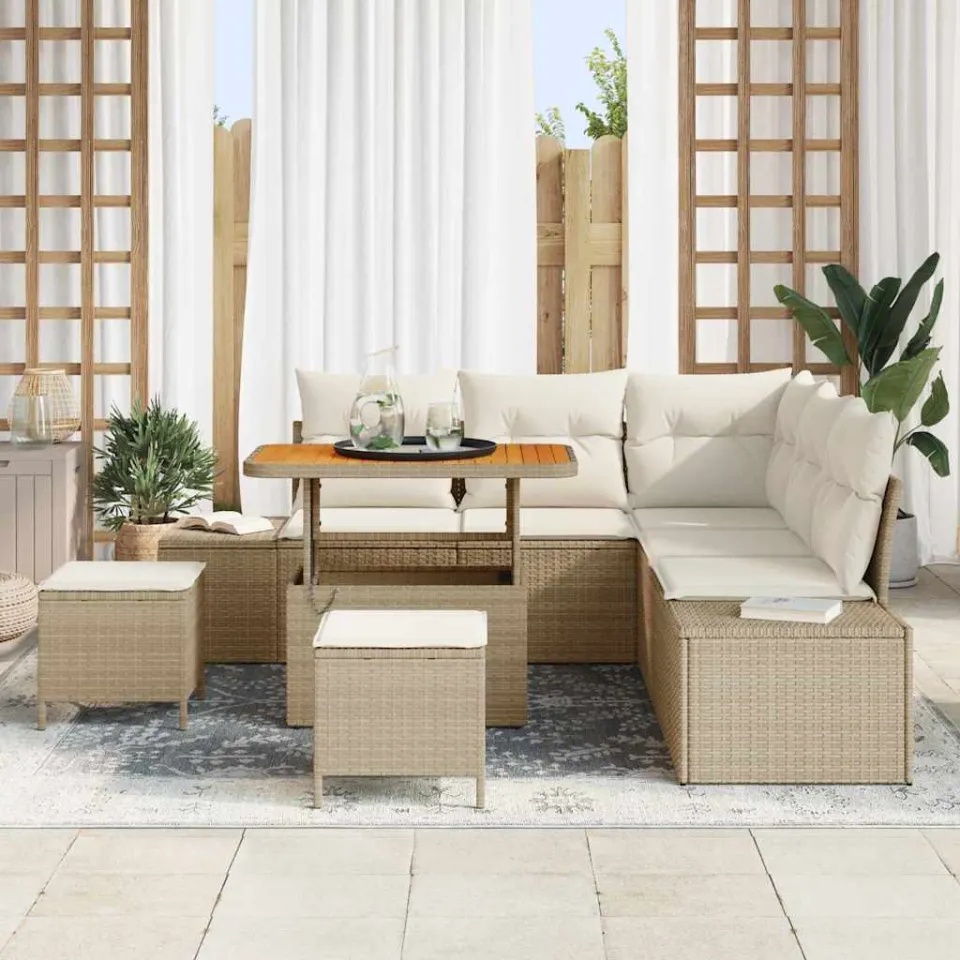 vidaXL Tuinbankenset 8 st Beige poly rattan, foto 2