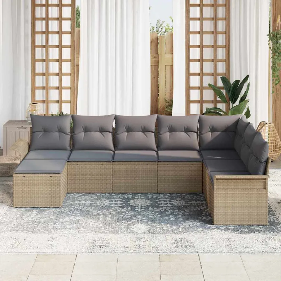 vidaXL Tuin Sofa Set 8 st Beige poly rattan, foto 3