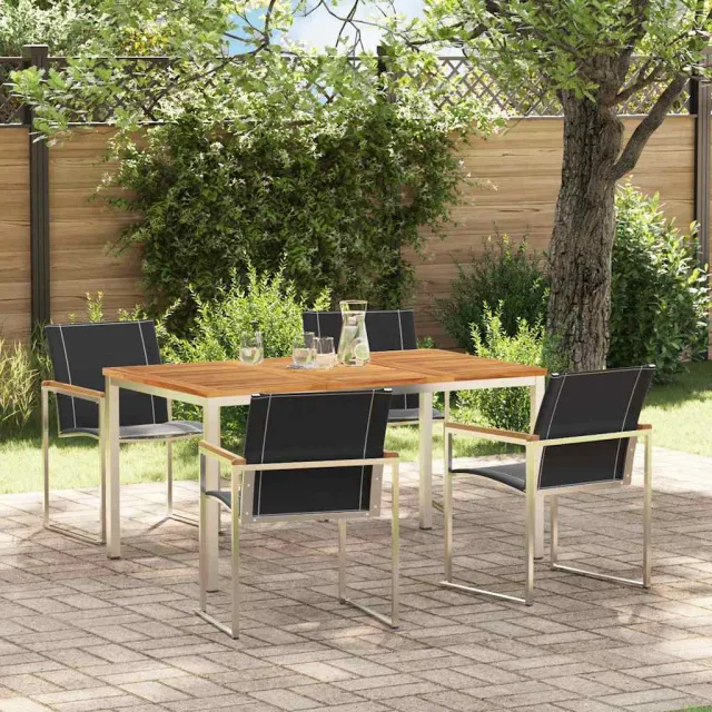 vidaXL Tuin eettafelset 5 st Massief acaciahout en roestvrij staal Bruin