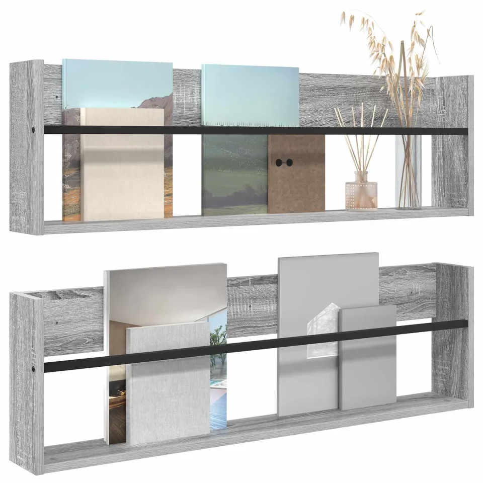 vidaXL Tijdschrift Rek 2 st Grijs Sonoma 100 x 12 x 30 cm Bewerkt hout