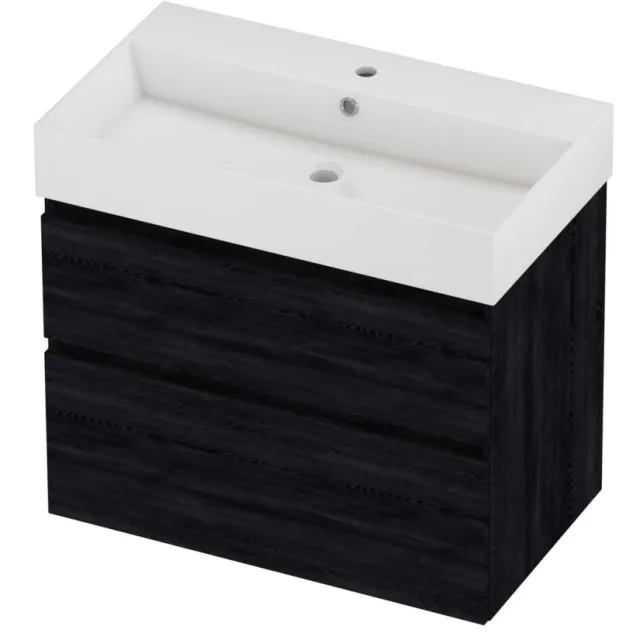 Proline Zara Badmeubelset Porselein Loft 1 Kraangat Asymmetrisch 80x46x73 cm Glans Wit Black Oak