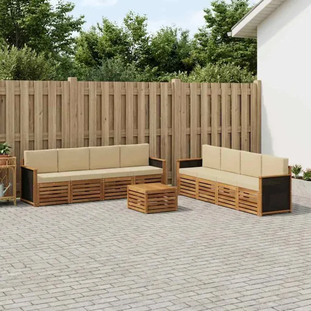 vidaXL Buiten bankenset 9 st 8-zits Natuurlijk en Beige