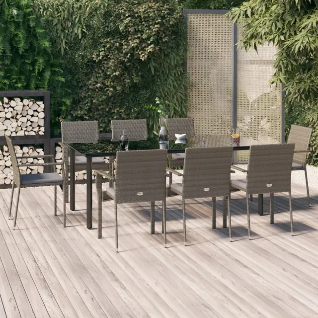 vidaXL 9-delige Tuinset met kussens poly rattan zwart en grijs, foto 2